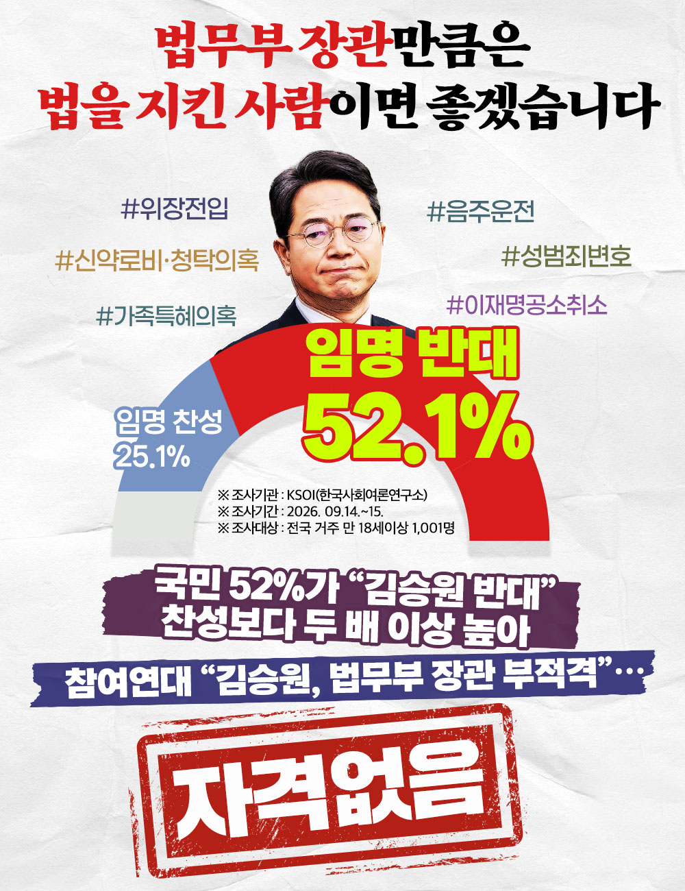 법무부 장관만큼은 법을 지킨 사람이면 좋겠습니다