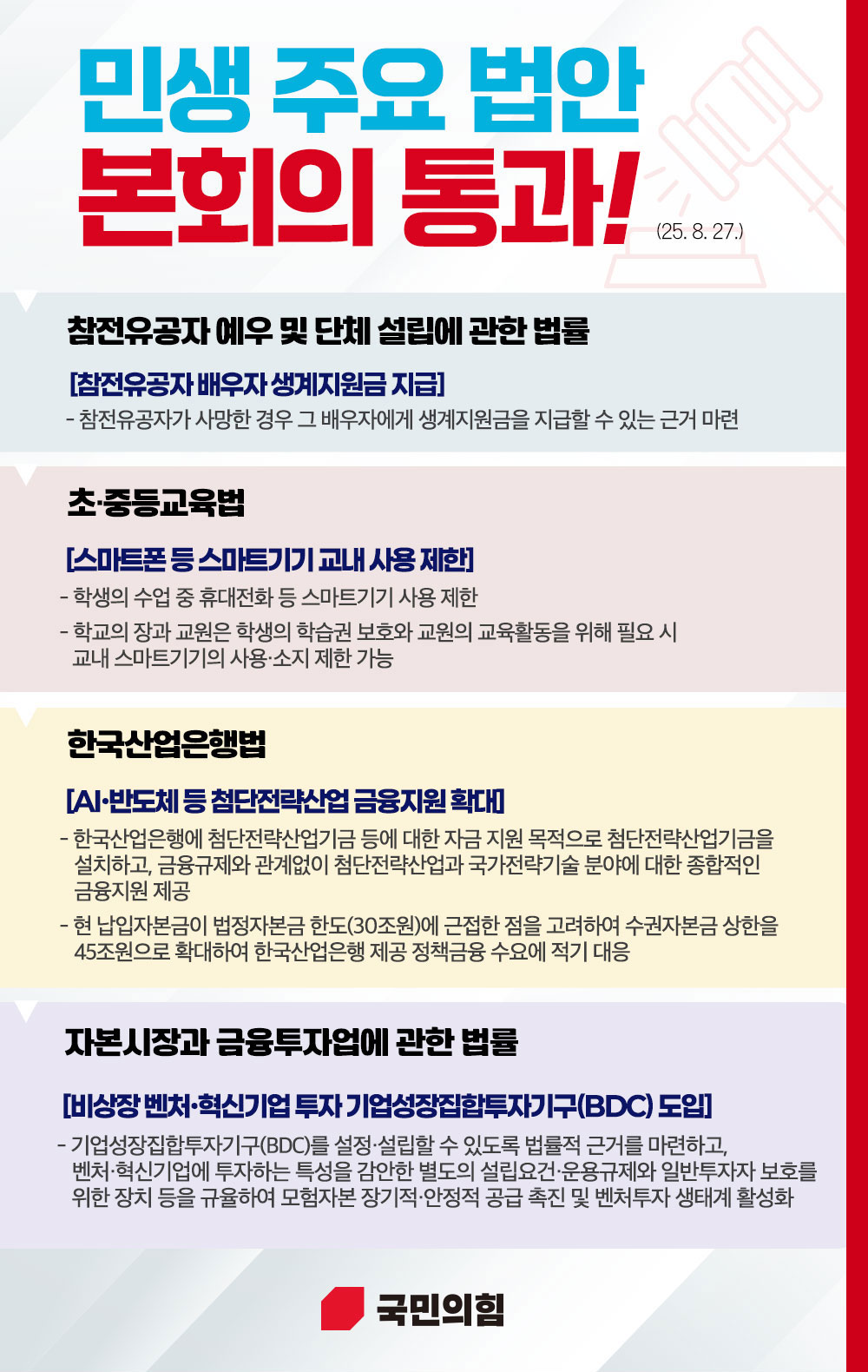 민생 법안 본회의 통과!(25.8.27.)