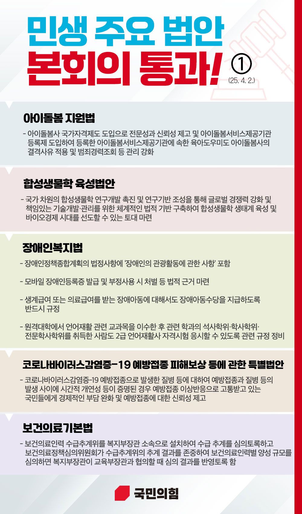 민생 주요 법안 본회의 통과!(25.4.2.)